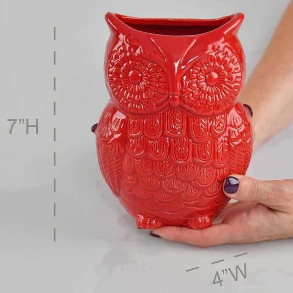 Owl Utensil Holder Decorative Ceramic Cookware & Organizer - Red - Picture 6 of 6